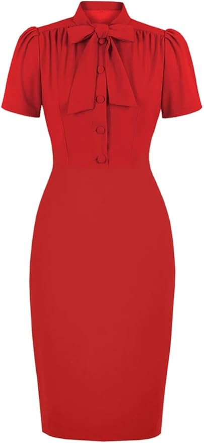 Knot Tie Neck Button Up Purple Vintage Dress Women Elegant Short Sleeve Bodycon Solid Summer Dres... | Amazon (US)