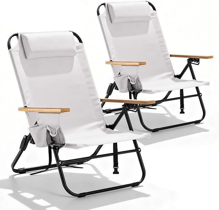 2 Pack Premium 5-Position Reclining Camping Chair - Portable Folding Lightweight Outdoor Chair wi... | Amazon (US)