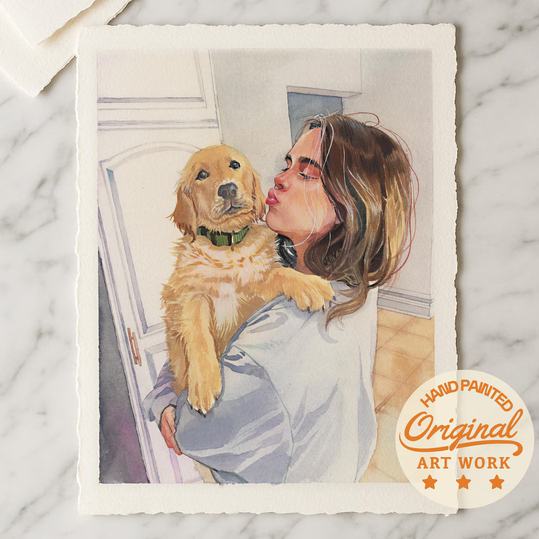 Custom Watercolor Portraits,couple Portrait With Pet,christmas Gift,cat Portraits,dog Portraits,p... | Etsy (US)