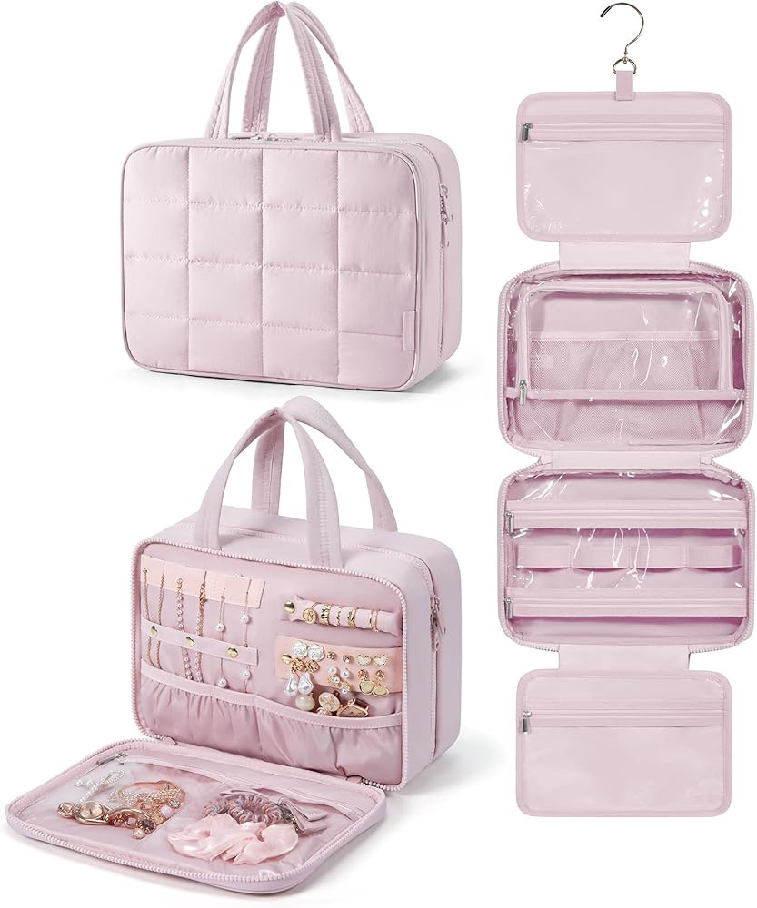 BAGSMART Travel Toiletry Bag with Jewelry Organizer, Hanging Travel Bag for Toiletries, Puffy Mak... | Amazon (US)