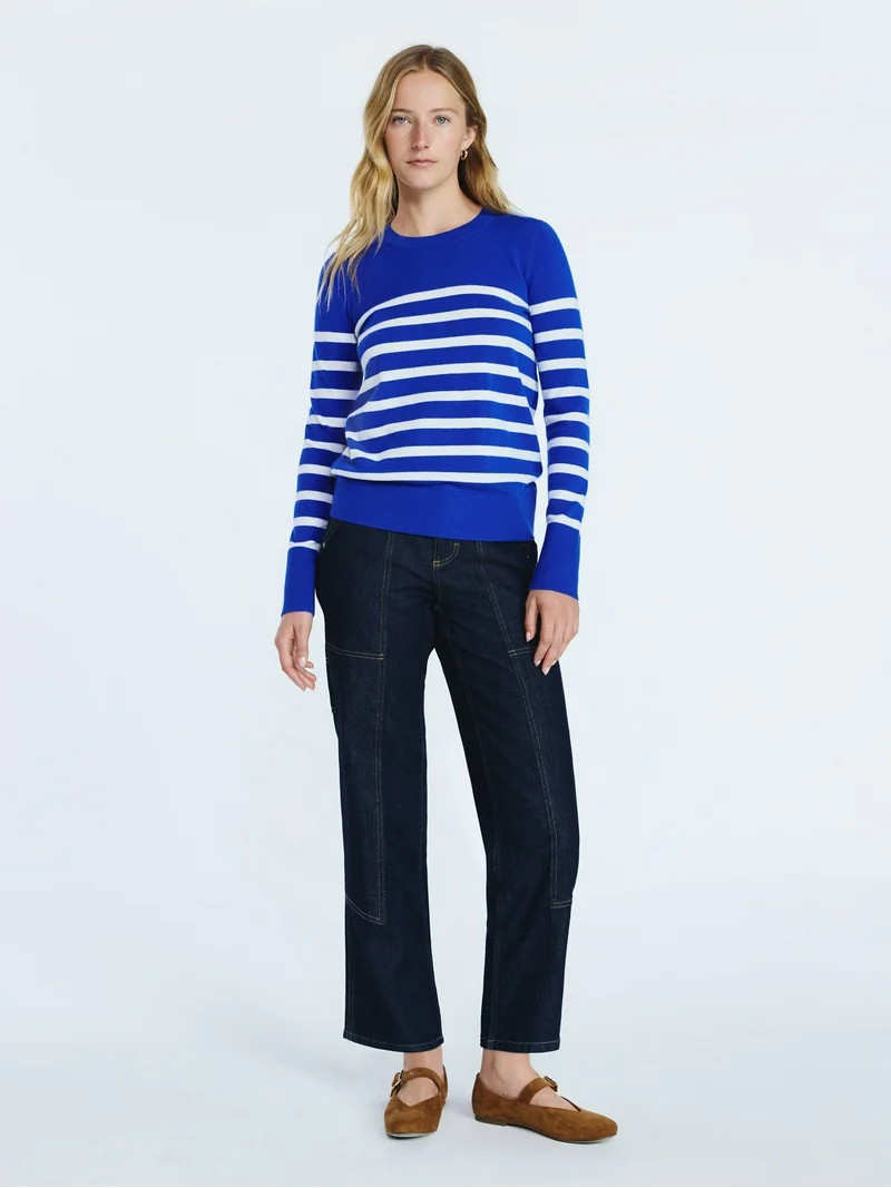 Free Assembly Women's and Women's Plus Cozy Yarn Crewneck Sweater with Long Sleeves. Lightweight,... | Walmart (US)