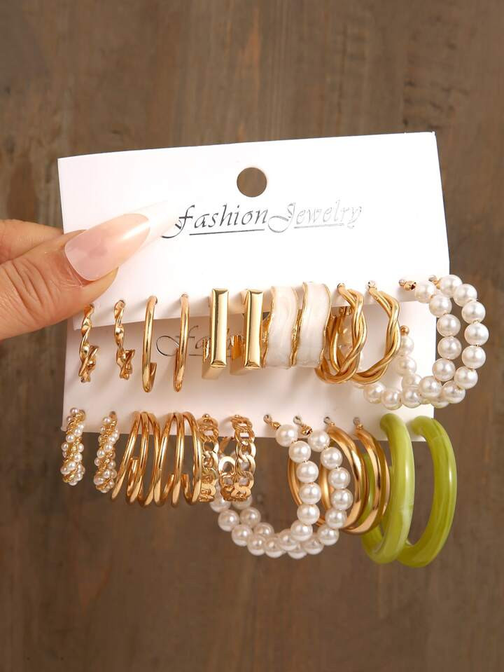 12pairs Faux Pearl Decor Hoop Earrings | SHEIN