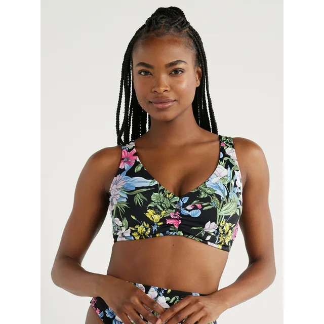 Time and Tru Women's Floral Plunge Swim Top, Sizes S-XL | Walmart (US)
