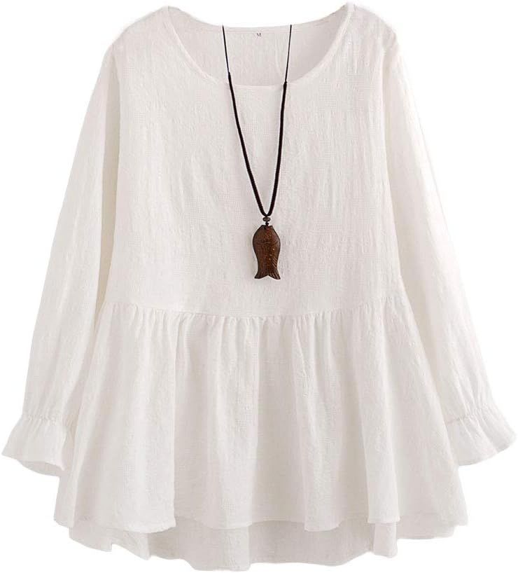 Minibee Women's Cotton Peplum Tunics Dress Ruffle Hem Babydoll Tops Plus Size Blouse for Women | Amazon (US)