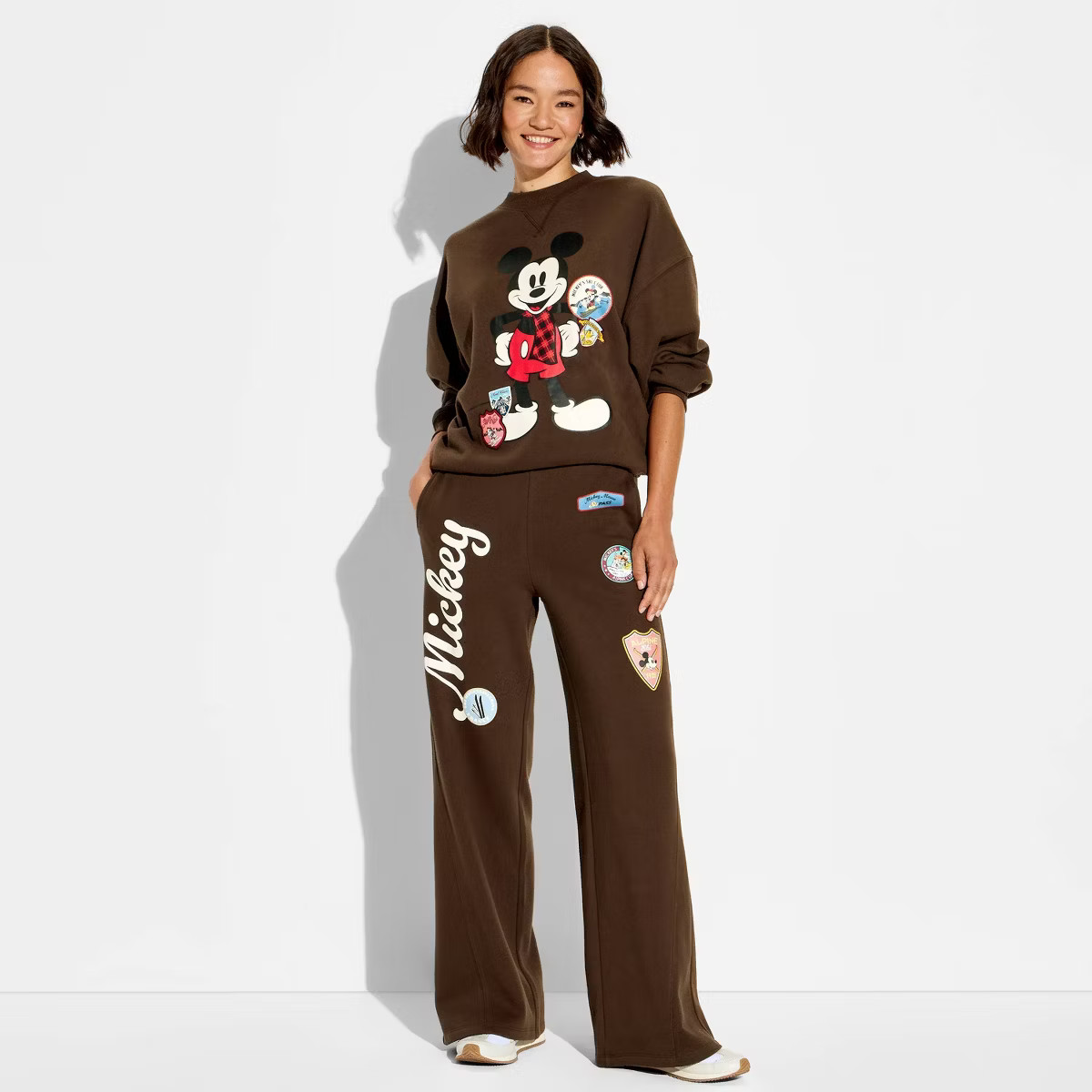 Women's Wide Leg Mickey Mouse Graphic Sweatpants - Brown | Target