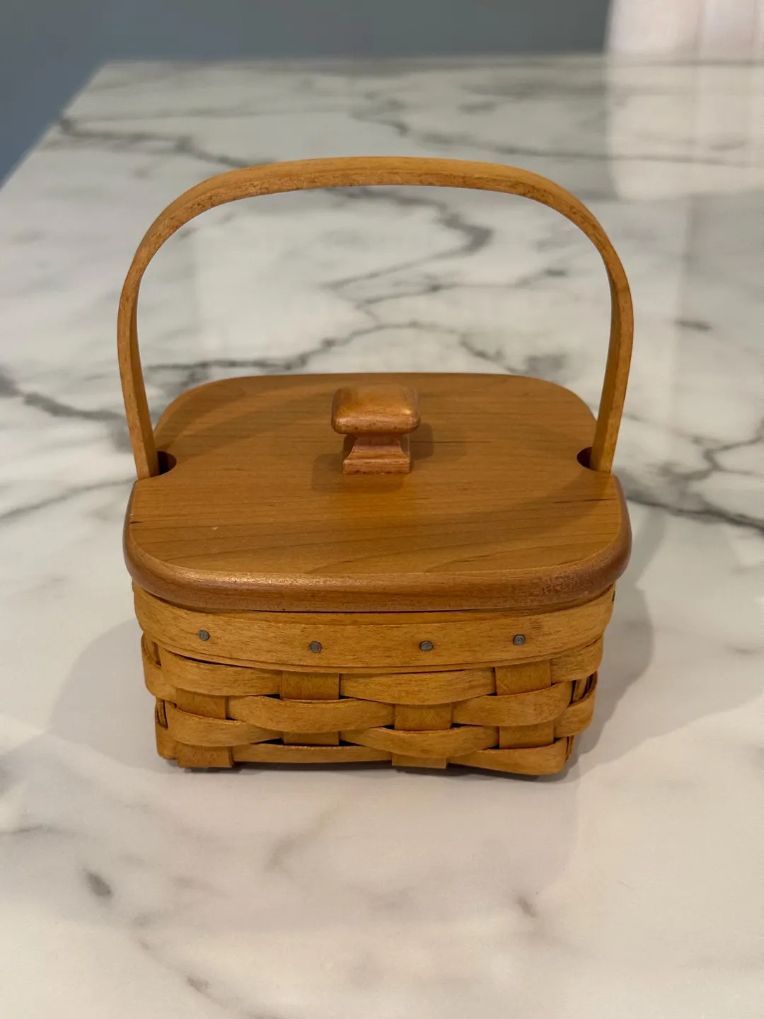Vintage 2003 Longaberger Hand Woven Basket With Handle, Wooden Lid, and Cloth Hunter Green Liner ... | Etsy (US)