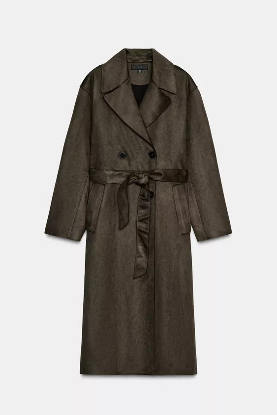 LONG FAUX SUEDE TRENCH COAT | Zara US