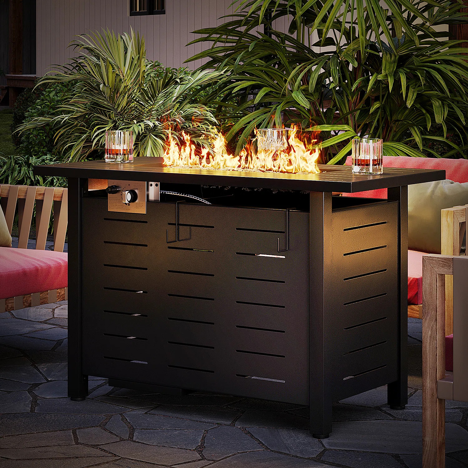 Dorace Rectangle Steel Propane Smokeless Fire Pit Table with Hidden Fuel Tank | Wayfair North America