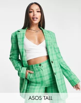 ASOS DESIGN Tall grandad suit blazer in green check | ASOS | ASOS (Global)