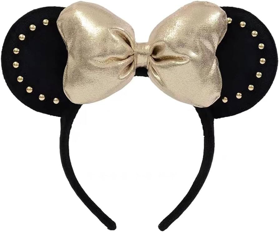 JIAHANG 3D Mouse Ear Headband with Gold Bow, Velvet Hairband Party Decoration Costume Headwear Ha... | Amazon (US)
