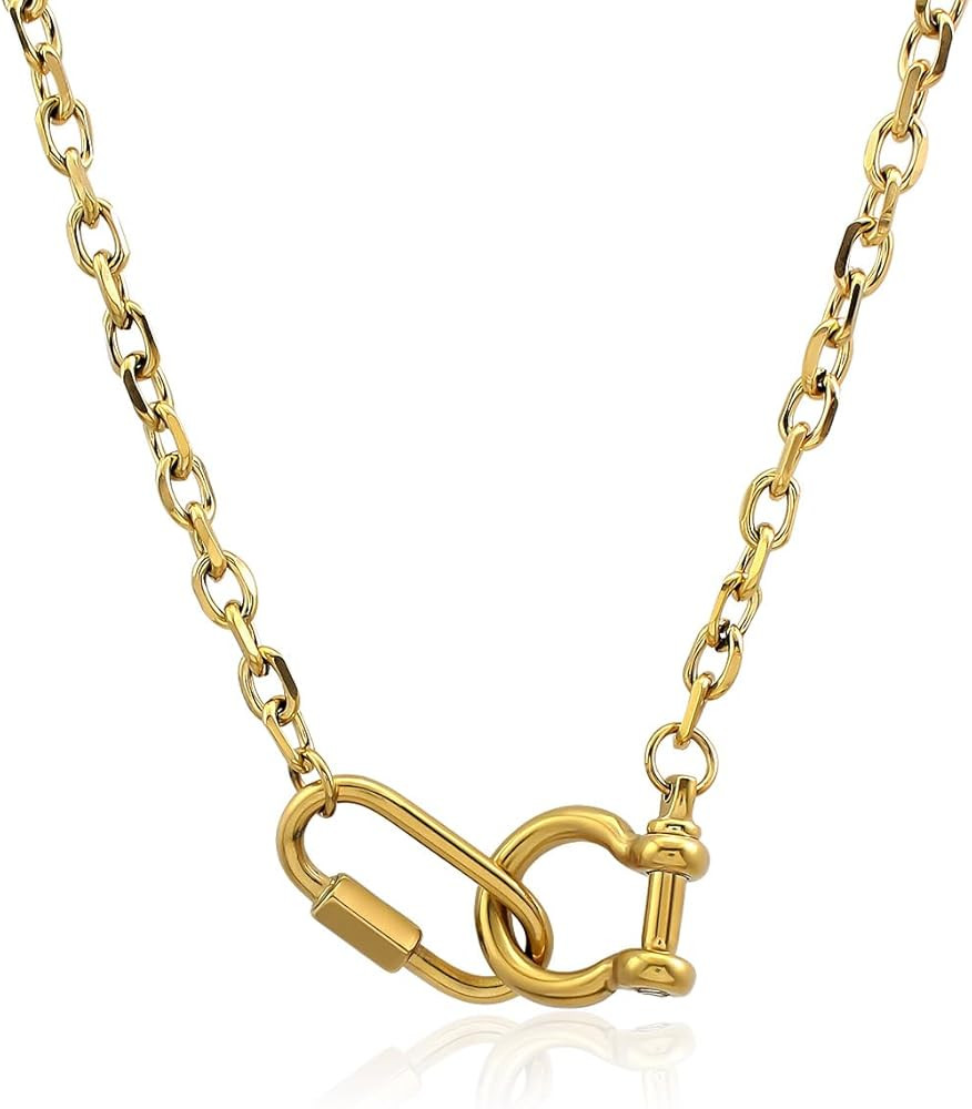 Waterproof 316L Stainless Steel Two Tone Key Lock Pendant Necklace Choker for Women Men PVD Plati... | Amazon (US)