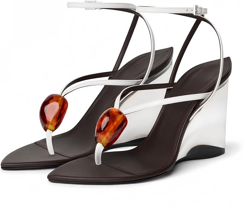 Women's Wedge Heels Sandals Strappy Flip Flops Thong Clear Heeled Sandals | Open Toe Cute Summer ... | Amazon (US)