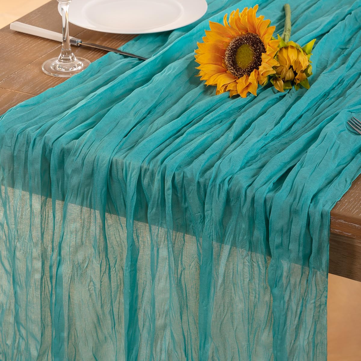 Teal Green Cheesecloth Table Runner Spring Boho Sheer Cheese Cloth Table Runner Gauze 120 Inches ... | Amazon (US)
