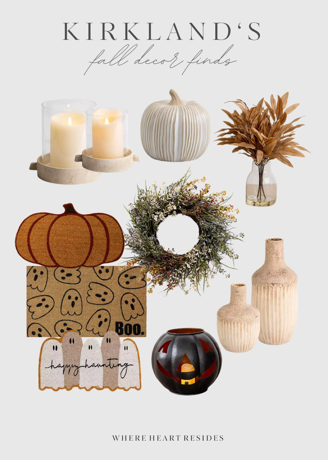 Saw some cute fall/Halloween goodies at Kirkland’s this past weekend! 👻 Linking my favorites here! 
Fall doormat, Halloween doormat, fall wreath, candle holders, black jack o lantern, acorn vases, fall arrangement. 

#LTKSeasonal #LTKhome