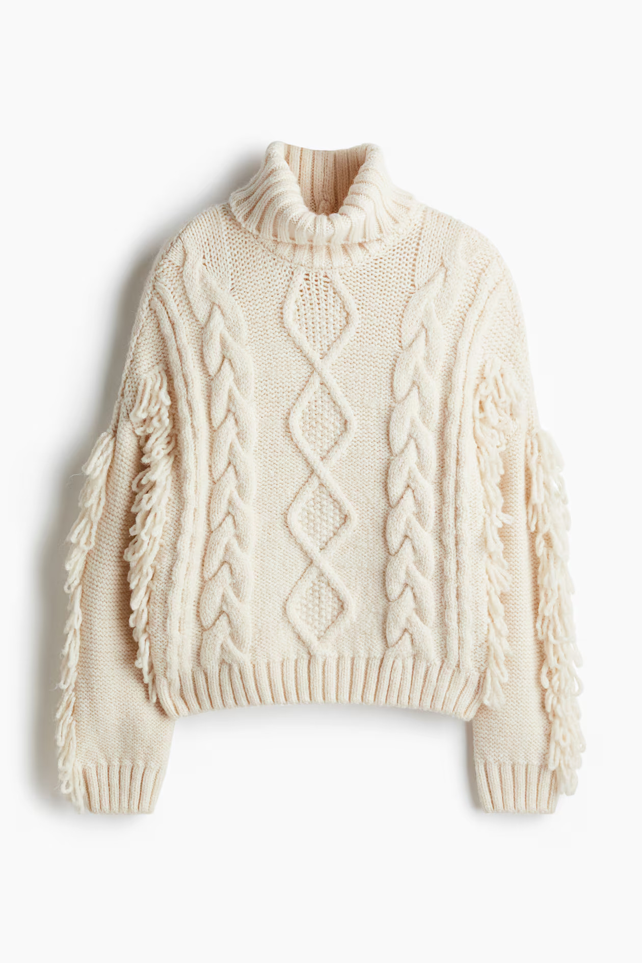 Cable-knit polo-neck jumper - Light beige - Ladies | H&M GB | H&M (UK, MY, IN, SG, PH, TW, HK)