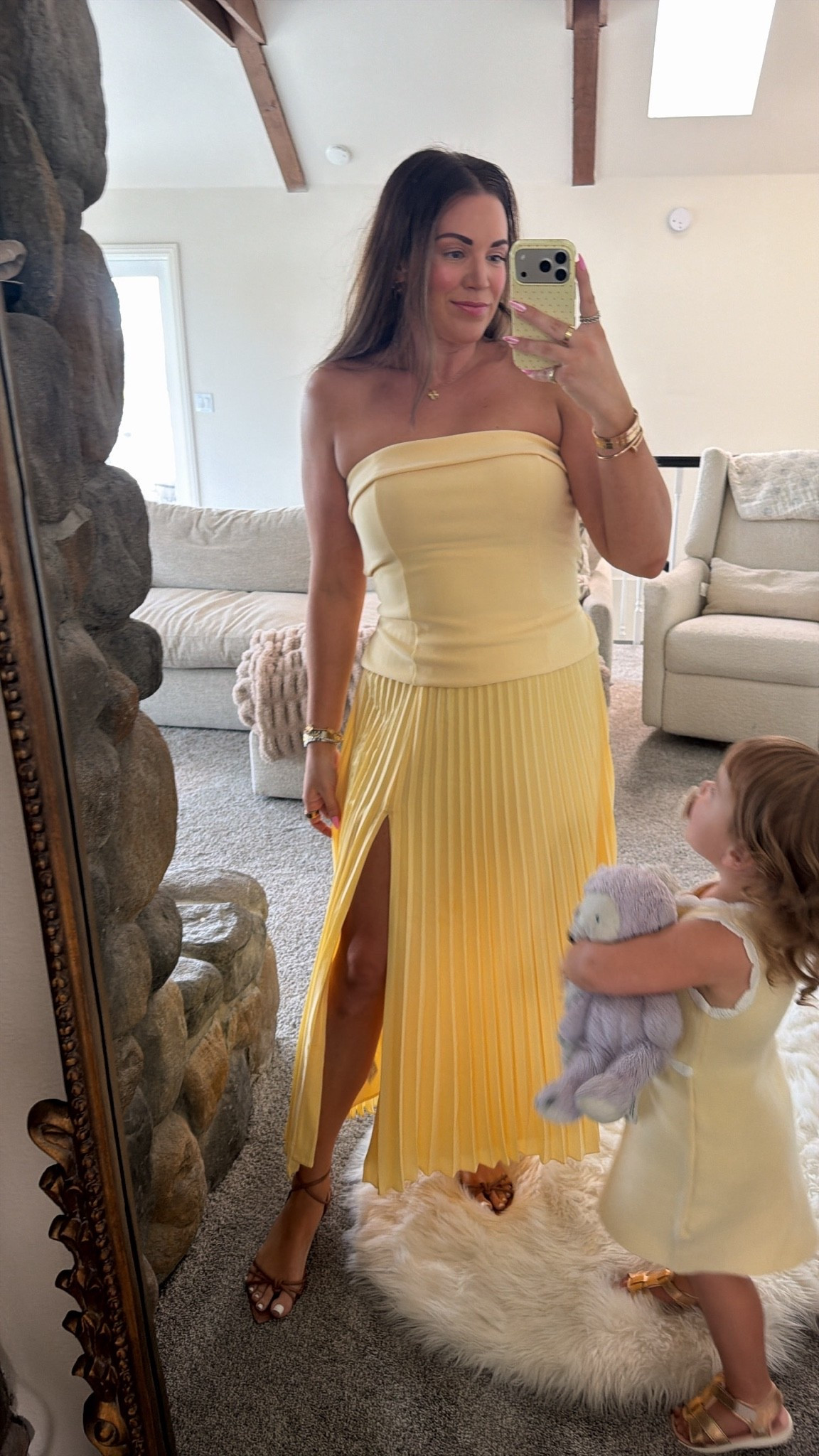 mommy and me matching yellow outfits for a birthday party 💛 i’m wearing the size medium in strapless top and pleated skirt! Savs is in the 3T in her dress

#LTKMidsize #LTKSeasonal #LTKKids