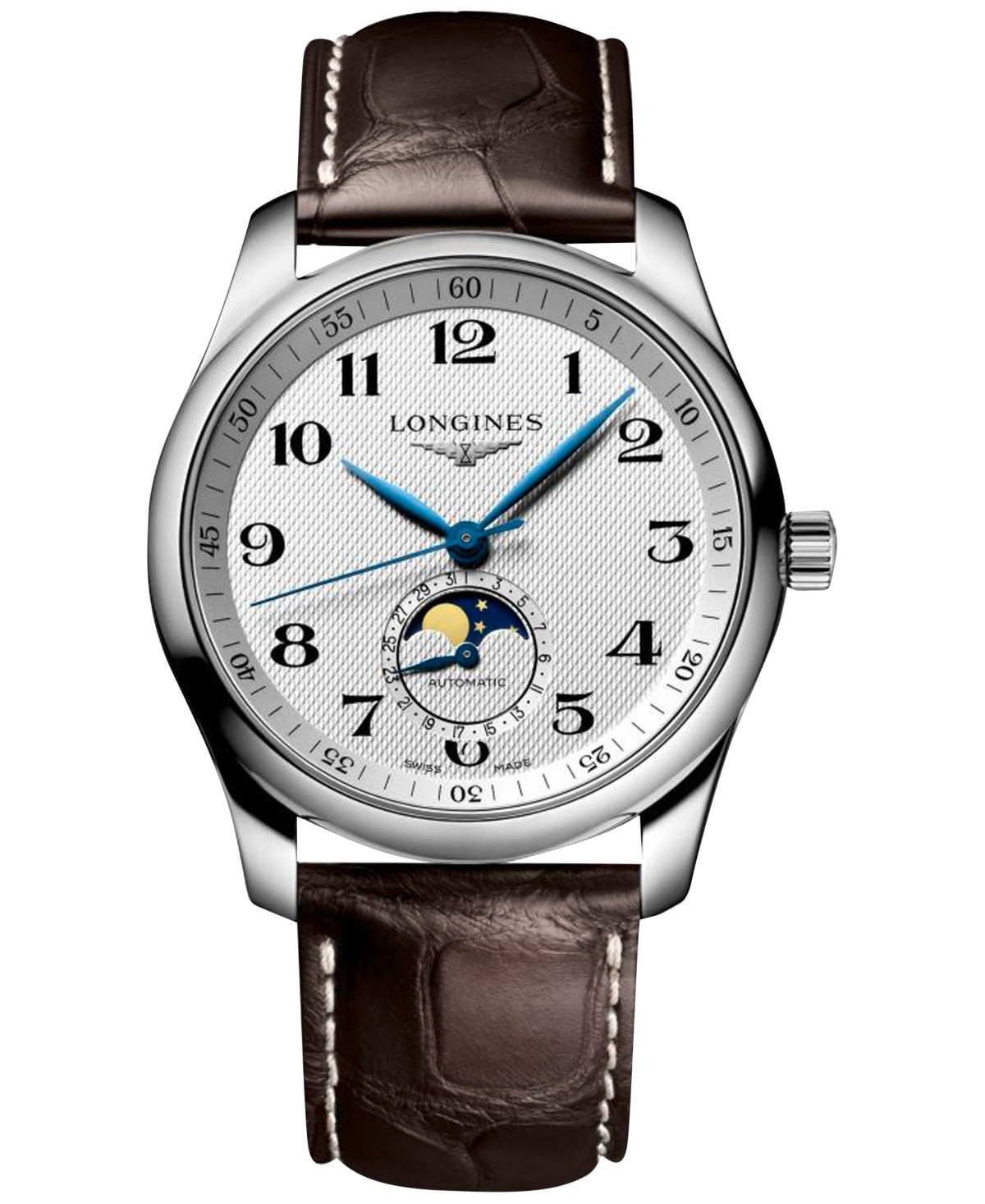 Longines Men's Swiss Automatic Master Brown Leather Strap Watch 40mm - Silver | Macy's