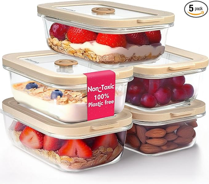 Ziruma Non-Toxic 1.5 cup Glass Food Storage Containers with Lids - Overnight Oats Container, Plas... | Amazon (US)