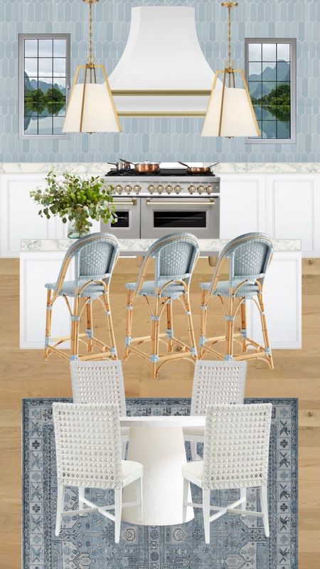 White kitchen, made colorful and even more classic with blue furniture and decor accents. Serena and Lily barstools are on sale!! And the dining chairs are on sale too.  

#LTKhome #LTKsalealert #LTKstyletip
