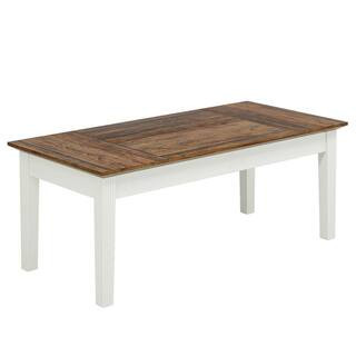 Brown and White Engineered Wood 62 in. Solid Wood Legs Dining Table Seats 4, Farmhouse Dinner Table for Kitchen | The Home Depot