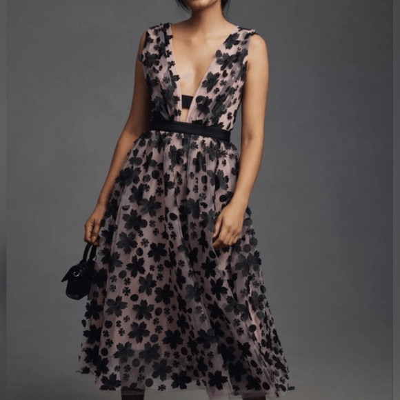 NWT Anthropologie 3-D Floral Tulle Midi Dress Petite Size | Poshmark
