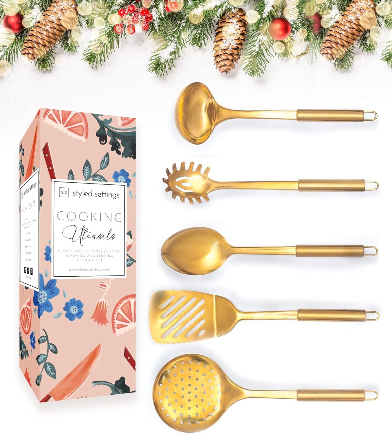 Brass/Gold Cooking Utensils for Modern Cooking and Serving, Gold Utensils - Stainless Steel Cooki... | Amazon (US)