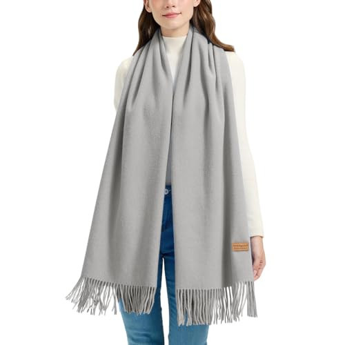 Nonakgado grey pashmina scarf-winter gray wool pashmina shawls and wraps for travel evening dresses(Grey) | Amazon (US)
