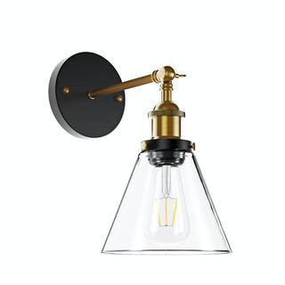 1-Light Black Metal Vintage Industrial Sconce with Clear Glass Shade | The Home Depot