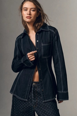 Pilcro Long-Sleeve Denim Buttondown Shirt | Anthropologie (US)