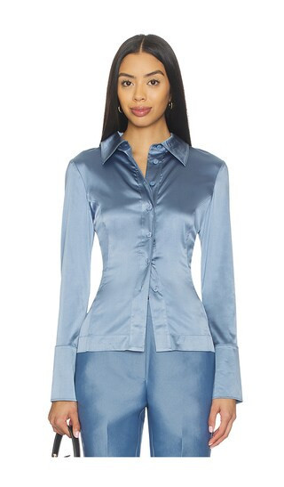 ALIGNE Janis Satin Shirt in Heather in Blue. - size 0 | Revolve Clothing (Global)