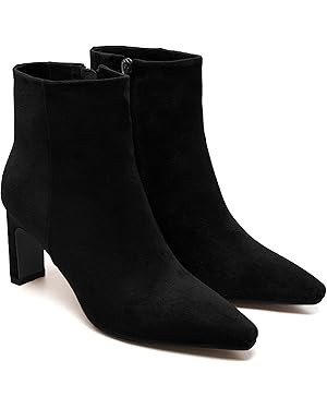 Brown Suede Ankle Boots for Women Pointed Toe Chunky High Heeled Booties Fall Dressy Short Boots ... | Amazon (US)