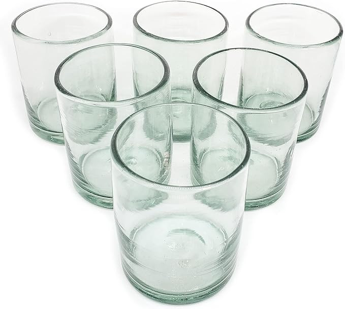 MexHandcraft - Clear Blown 10 oz Tumbler Glasses, Set of 6, Mexican Handmade Glassware, Recycled ... | Amazon (US)