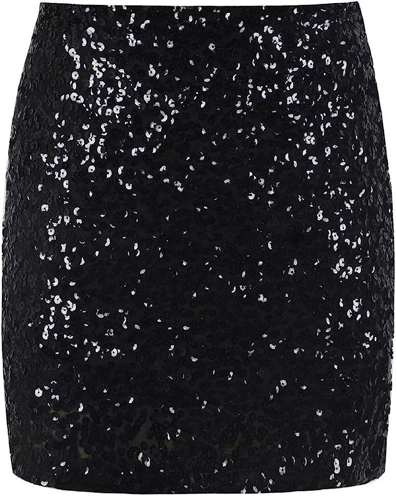 Women's Sequin Skirt Stretchy Bodycon Sparkle Mini Skirt Night Out | Amazon (US)