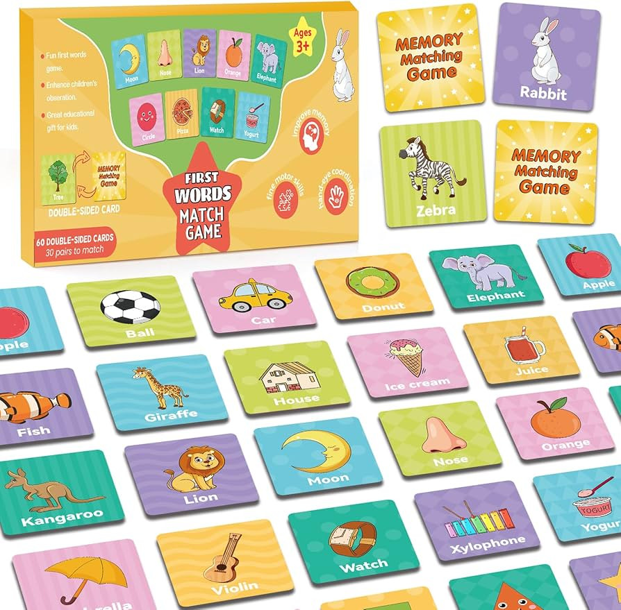 First Words Memory Game, Memory Games for Kids Ages 4-8, Matching Games for Toddlers 3-5, 60 Flas... | Amazon (US)