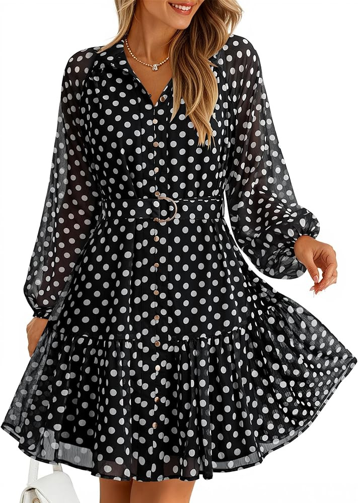 ZESICA Womens Spring Summer Floral Mini Dress Long Sleeve Button Chiffon A Line Swing Short Weddi... | Amazon (US)