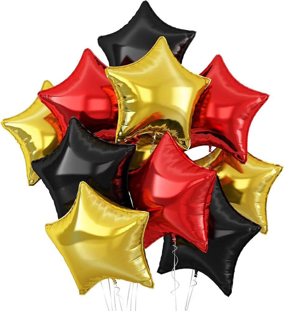 Black Gold Star Balloons,10Pcs Black Red Star Shaped Foil Balloons,18Inch Black Gold Helium Mylar... | Amazon (US)