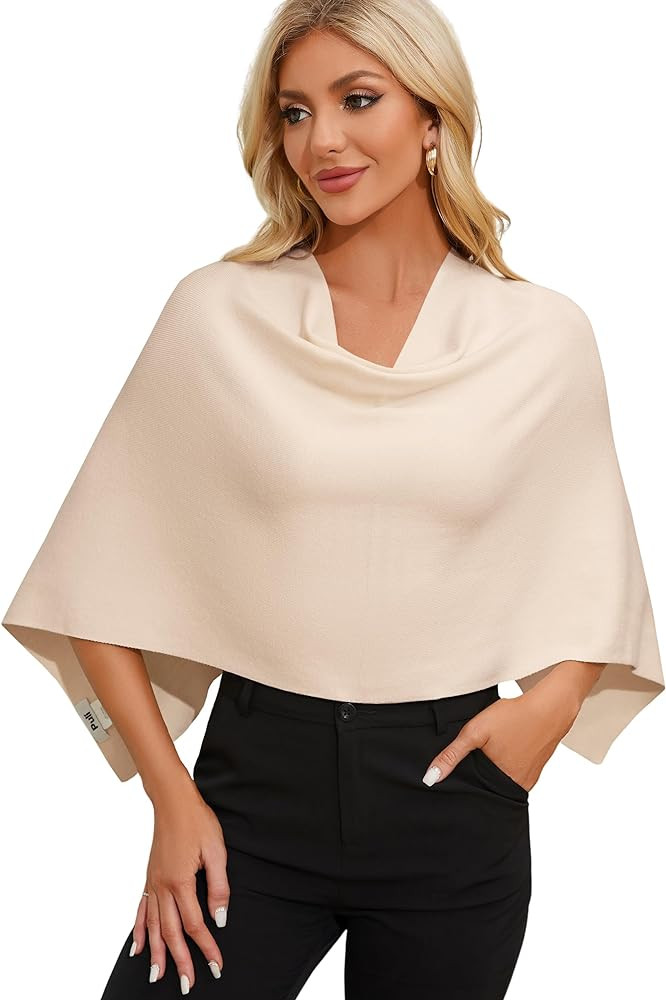 PULI Women Capri Poncho Sweater Slimming Fit Cropped Versatile Shawl Soft Knit Wraps Cowl Neck Sh... | Amazon (US)