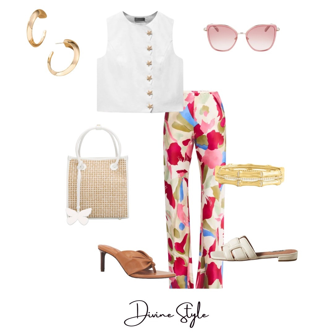 Spring outfit for travel and arrive in style ready to go. These silk pants are eye-catching and so comfortable to wear. Paired with these cute sleeveless top with embellished buttons…love. Both fit true to size.

#LTKSeasonal #LTKShoeCrush #LTKItBag