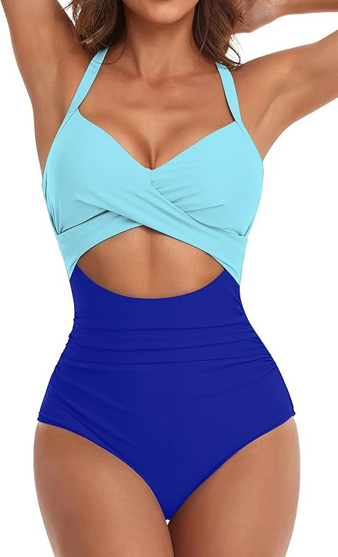 Eomenie Women's One Piece Swimsuits Tummy Control Cutout High Waisted Bathing Suit Wrap Tie Back 1 P | Amazon (US)