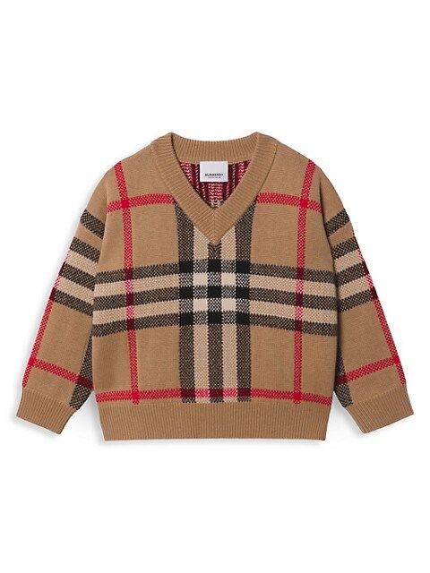 Little Boy's & Boy's Denny Check Intarsia Wool-Cashmere Sweater | Saks Fifth Avenue