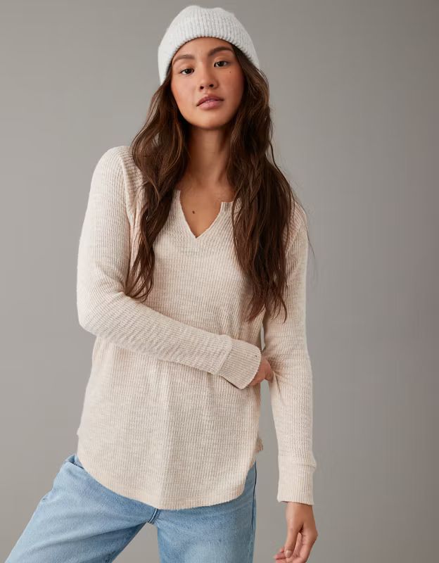 AE Oversized Long-Sleeve Plush Tee | American Eagle Outfitters (US & CA)