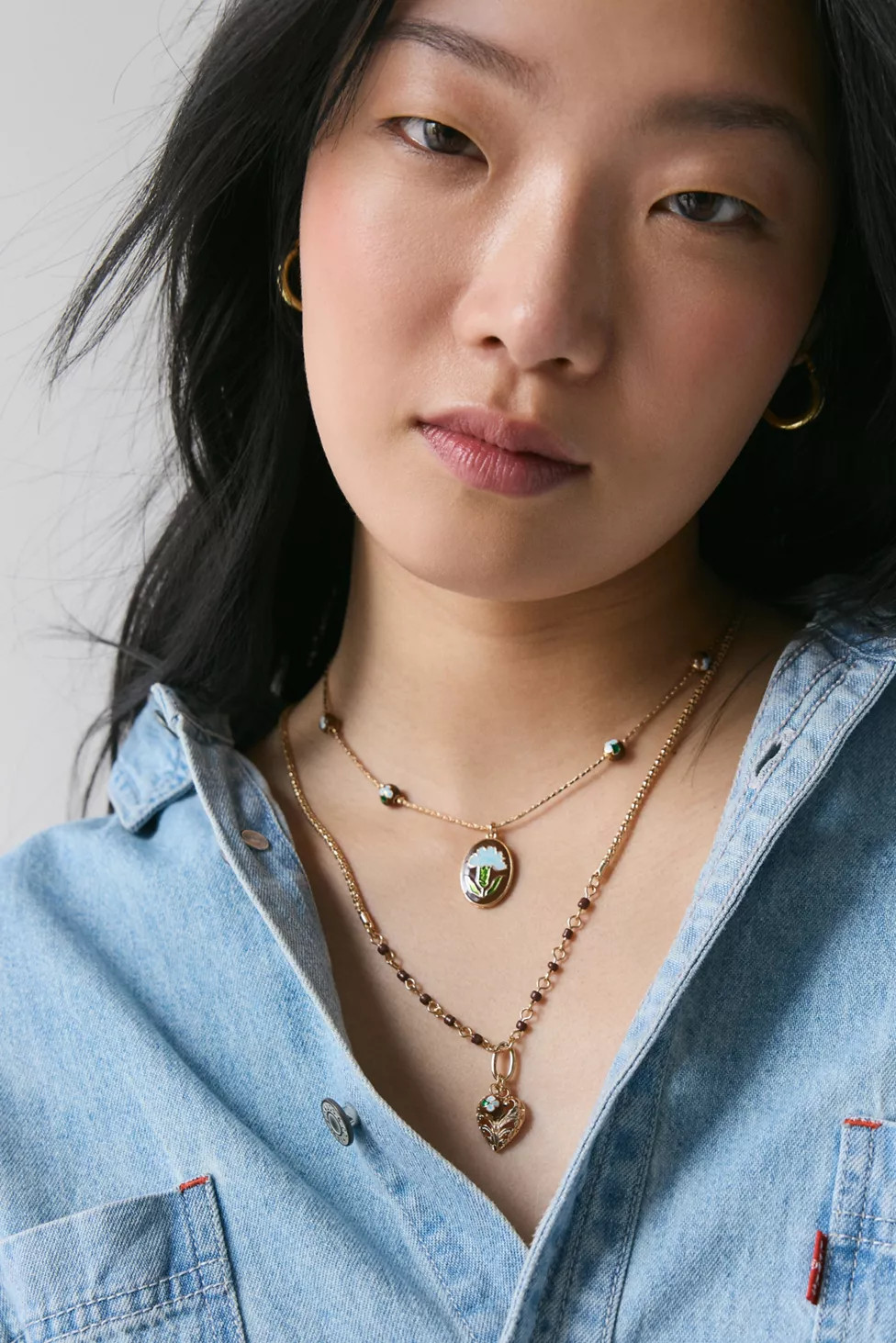 Jane Carnation Flower Pendant Layering Necklace Set | Urban Outfitters (US and RoW)