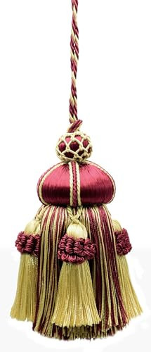 DÉCOPRO Elegant Hand-Crafted 4" (10cm) Key Tassel 3 1/2" (8.5cm) Loop Accented with Crown Tassels (KTAX4) Burgundy Gold Red Multicolor #1253 (Carmine Yellow Gold Dark Cherry) Individually Sold | Amazon (US)