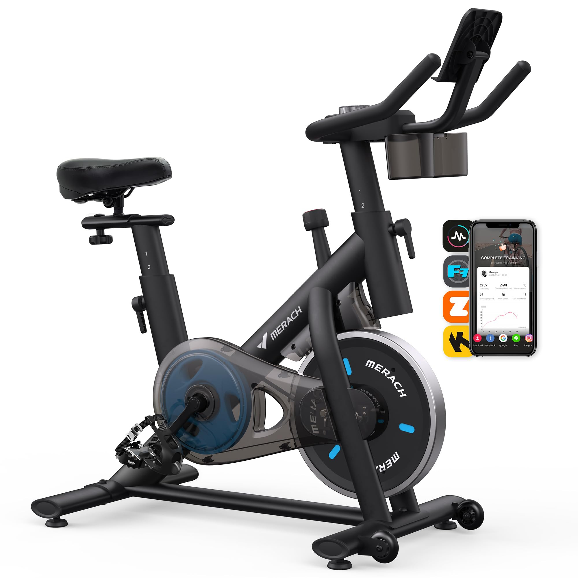 MERACH Exercise Bike, Brake Pad Stationary Bike with Exclusive App, Low Noise Indoor Cycling Bike... | Amazon (US)