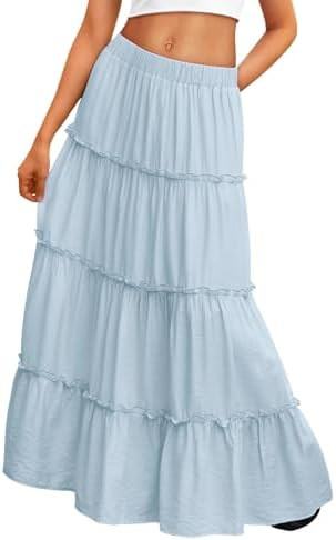 Trendy Queen Vacation Outfits Long Skirts for Women Boho Maxi Skirt Elastic High Waist Dress with... | Amazon (US)