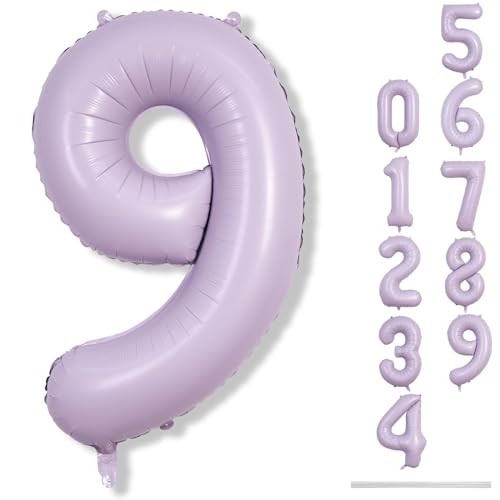 Dusty Pastel Purple Number 9 Balloons, 40 Inch Large Light Purple Foil Number Balloons Set 0-9 for Girls, Globos de Numero 9 Helium Balloon for 9th Age Birthday Anniversary Party Decorations Supplies | Amazon (US)