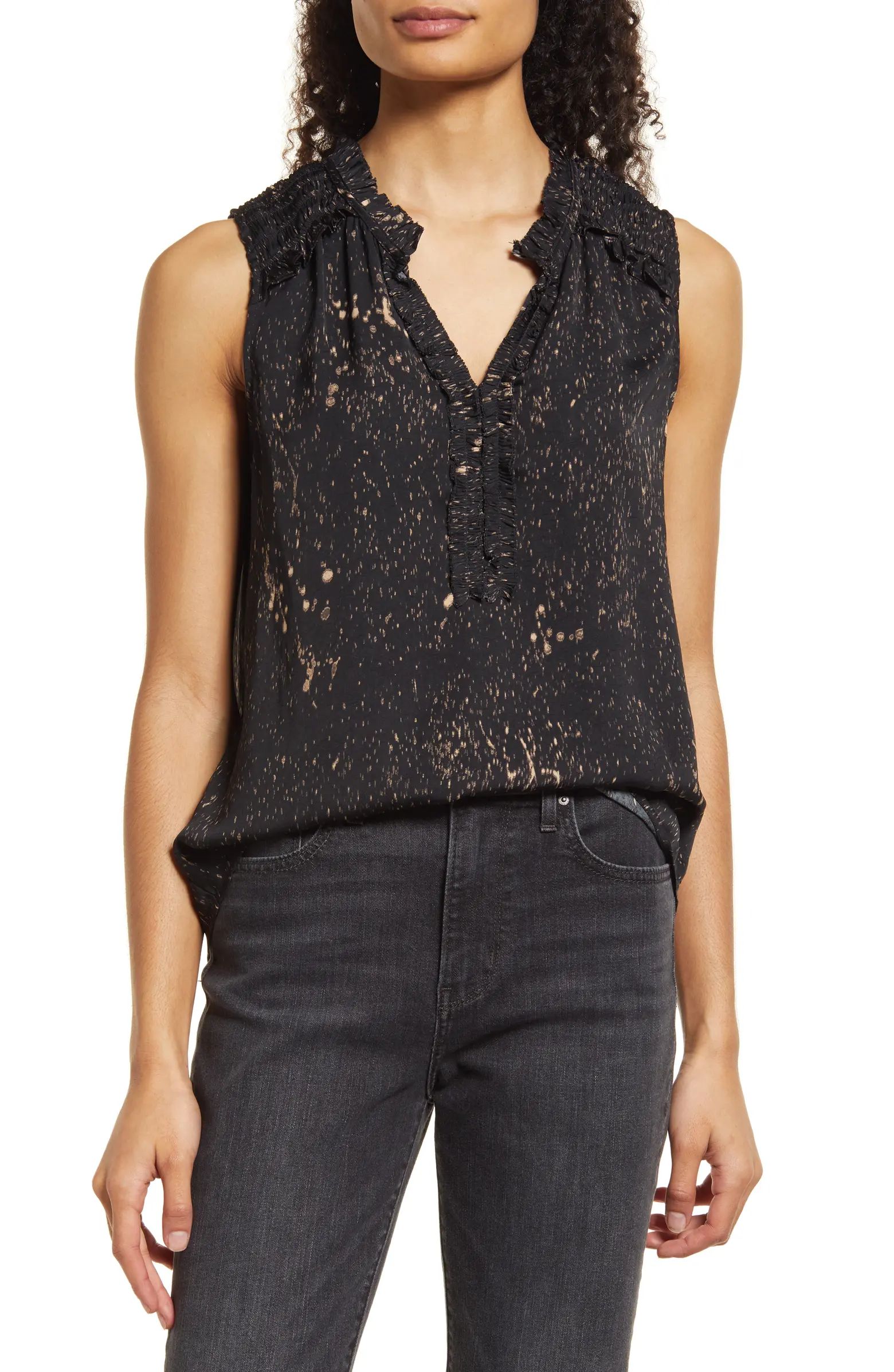 Wit & Wisdom Ruched Ruffle Shoulder Sleeveless Blouse | Nordstrom | Nordstrom