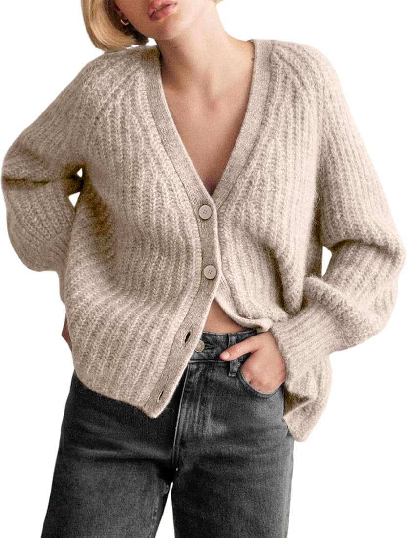 Wyeysyt Womens Cardigan Sweater Button Down Chunky Soft Knit Sweater Open Front V-Neck Long Sleev... | Amazon (US)