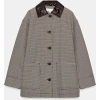 Zara - Houndstooth Faux Leather Trim Jacket - Black / Ecru - S - Woman | Zara US