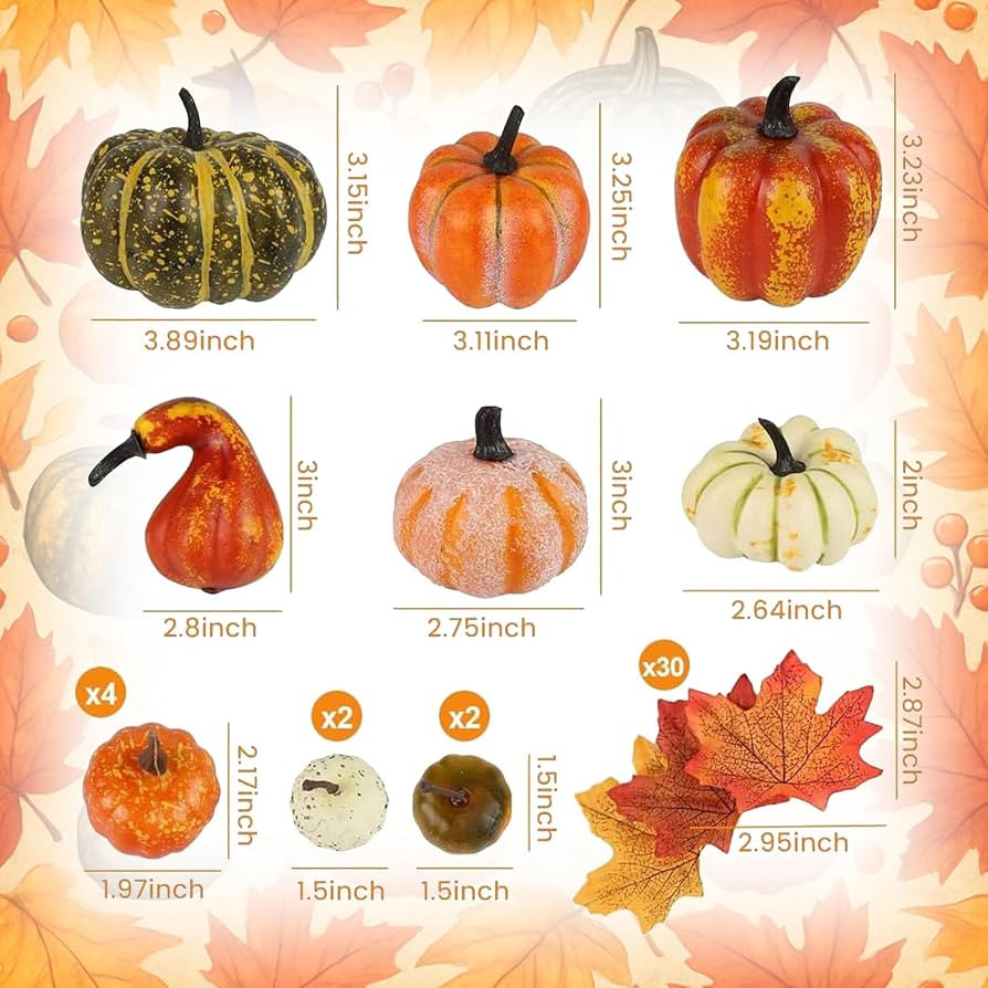 HAKACC 14 PCS Artificial Mixed Pumpkins for Decorating, Fake Pumpkins with 30PCS Fake Maple Leave... | Amazon (US)